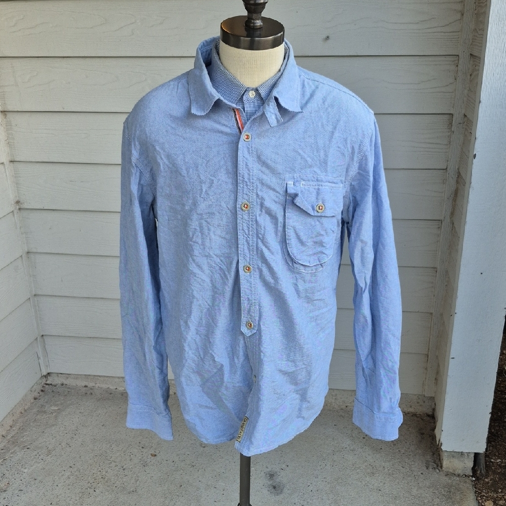 PRPS Denim‎ Jeans Light Blue Weave Cotton Sz 3XL Mens Long Sleeve Shirt